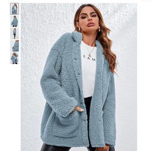 Teddy Coat Dusty Blue Fluffy New